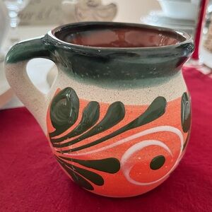 Mexican Hand-painted Red Clay Coffee Mug Pottery Folk Art Cup/Bowl Peach/Tan, 4”